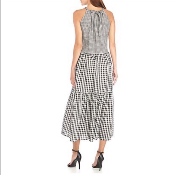 Summer Halter Midi-Dress Gingham, Pearl Detail - Picture 2 of 3